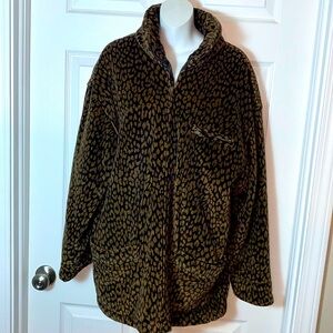 Jones New York Animal Print Jacket Coat Size Medium Velour Cotton Lined Zipper